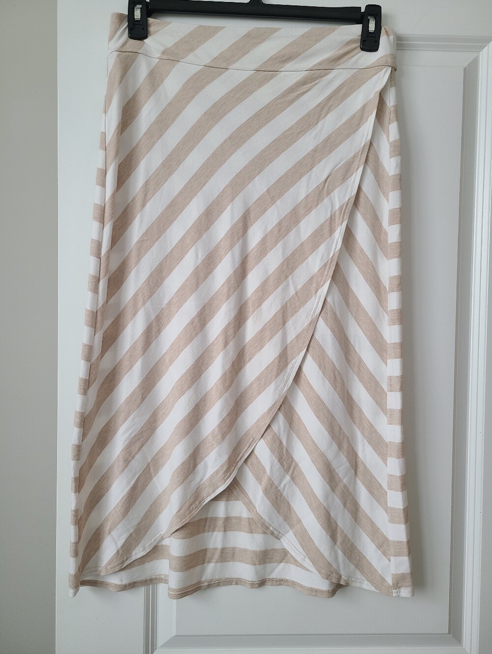 Athleta Tan And White Stripe Faux Wrap Midi Skirt